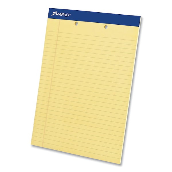 Ampad Writing Pads, Wide/Legal, Canary, 2-Hole Top, 8.5x11.75, 50 Sheet, PK12 20-224